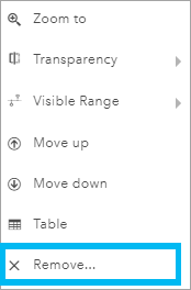 Layer Options menu with the Remove option highlighted Layer Options menu with the Remove option highlighted