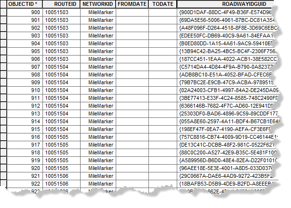 Centerline sequence table example