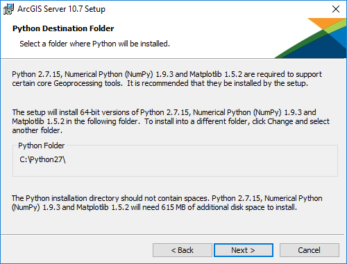 Python Destination dialog box